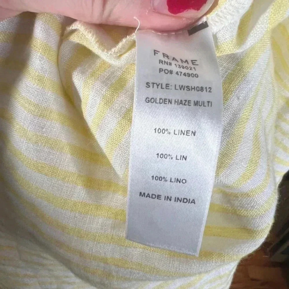 NWT Frame Yellow Striped Linen Wrap Top Women's Size M Summer Beach - Picture 7 of 7